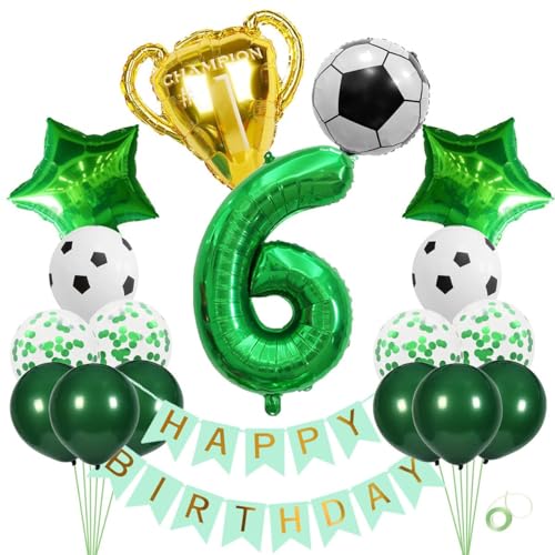 Jxuzh Fußball Geburtstag Deko Xxl Set 6 Jahr Luftballons Fußball Deko Fußball 6. Geburtstag Deko Junge Fussball Deko Geburtstag Kinder Fußball ballon 6 Jahre Geburtstag Deko Grün Fußball Party Deko von Jxuzh