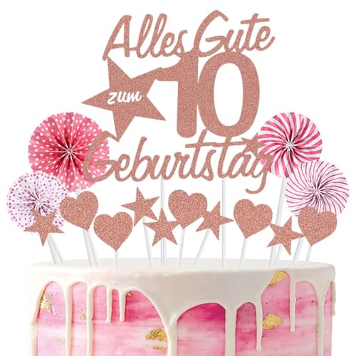 Jxuzh Happy 10th Birthday Tortendeko Rosegold Alles Gute zum Geburtstag 10 Jahre Mädchen Jungen Kuchendeko 10. Geburtstag Kuchen Deko Tortendeko 10 Geburtstag Jungen Tortendeko rosa Für 10 Geburtstag von Jxuzh