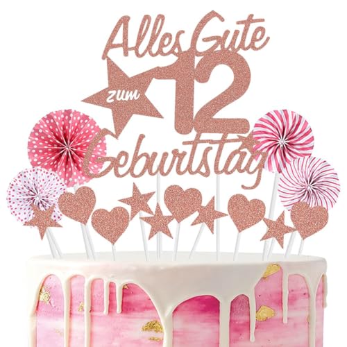 Jxuzh Happy 12th Birthday Tortendeko Rosegold Alles Gute zum Geburtstag 12 Jahre Mädchen Jungen Kuchendeko 12. Geburtstag Kuchen Deko Tortendeko 12 Geburtstag Jungen Tortendeko rosa Für 12 Geburtstag von Jxuzh