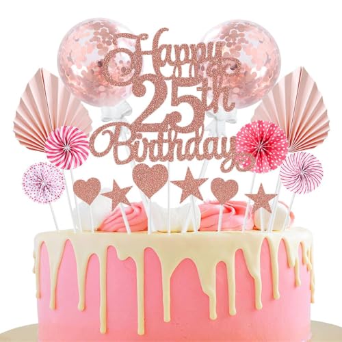 Jxuzh Happy 25th Birthday Tortendeko Rosegold 25 Jahre Frauen Männer Kuchendeko 25. Geburtstag Kuchen Deko Tortendeko 25 Geburtstag Mann Frauen Tortendeko Rosa Herz Stern Für 25 Geburtstag Cake Topper von Jxuzh