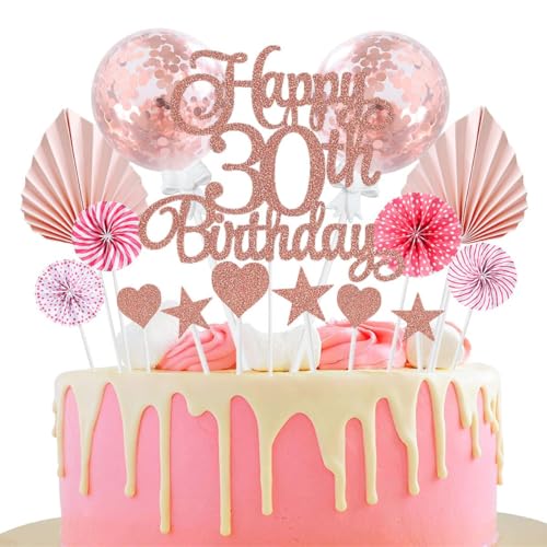 Jxuzh Happy 30th Birthday Tortendeko Rosegold 30 Jahre Frauen Männer Kuchendeko 30. Geburtstag Kuchen Deko Tortendeko 30 Geburtstag Mann Frauen Tortendeko Rosa Herz Stern Für 30 Geburtstag Cake Topper von Jxuzh