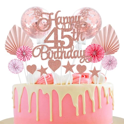 Jxuzh Happy 45th Birthday Tortendeko Rosegold 45 Jahre Frauen Männer Kuchendeko 45. Geburtstag Kuchen Deko Tortendeko 45 Geburtstag Mann Frauen Tortendeko Rosa Herz Stern Für 45 Geburtstag Cake Topper von Jxuzh