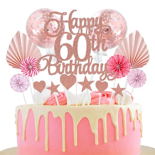 Jxuzh Happy 60th Birthday Tortendeko Rosegold 60 Jahre Frauen Männer Kuchendeko 60. Geburtstag Kuchen Deko Tortendeko 60 Geburtstag Mann Frauen Tortendeko Rosa Herz Stern Für 60 Geburtstag Cake Topper von Jxuzh