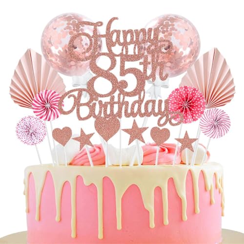 Jxuzh Happy 85th Birthday Tortendeko Rosegold 85 Jahre Frauen Männer Kuchendeko 85. Geburtstag Kuchen Deko Tortendeko 85 Geburtstag Mann Frauen Tortendeko Rosa Herz Stern Für 85 Geburtstag Cake Topper von Jxuzh