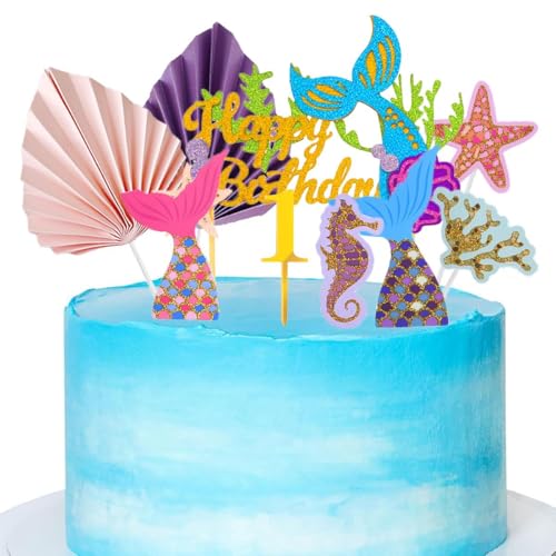 Jxuzh Meerjungfrau Tortendeko 1 Geburtstag Rosa Mädchen Happy Birthday 1 Glitter Mermaid Cake Topper 1.kuchendeko Geburtstag Meer Tortenaufsatz Happy 1th Birthday Tortendeko 1 Jahre Geburtstag Kuchen von Jxuzh