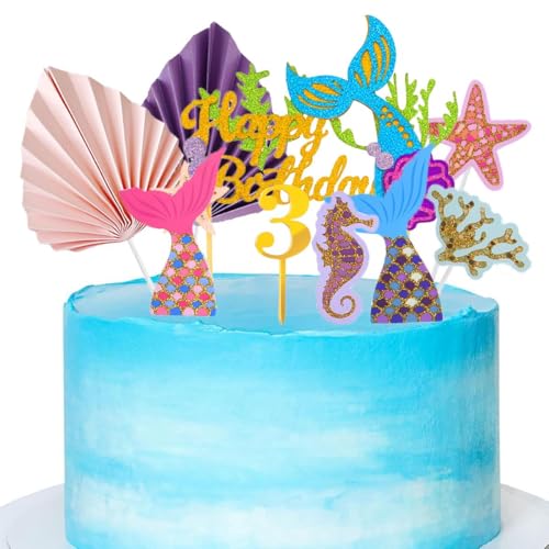 Jxuzh Meerjungfrau Tortendeko 3 Geburtstag Rosa Mädchen Happy Birthday 3 Glitter Mermaid Cake Topper 3.kuchendeko Geburtstag Meer Tortenaufsatz Happy 3th Birthday Tortendeko 3 Jahre Geburtstag Kuchen von Jxuzh