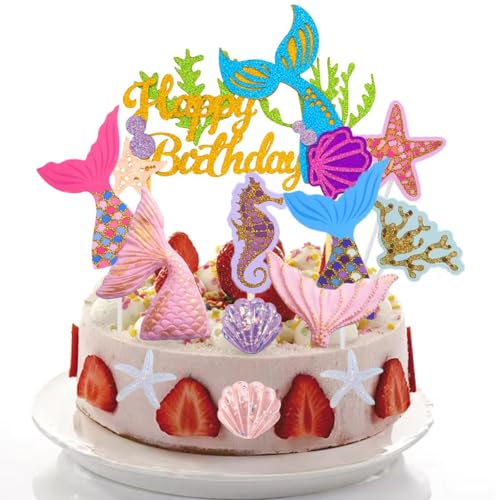 Jxuzh Mermaid Tortendeko Meerjungfrau Geburtstag Deko Meerjungfrau Tortendeko Geburtstag Mädchen Meerjungfrau Kuchen Dekoration Lila Happy Birthday Tortendeko Meerjungfrau Cake Topper Geburtstag Rosa von Jxuzh