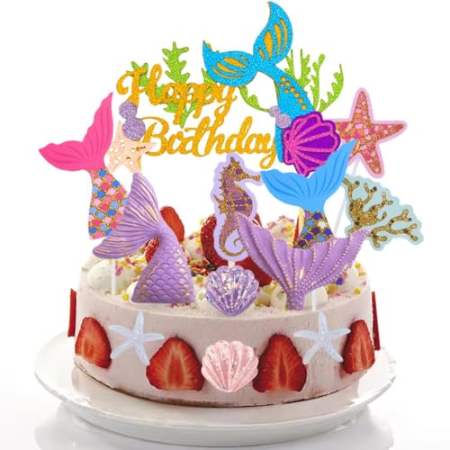 Jxuzh Mermaid Tortendeko Meerjungfrau Geburtstag Deko Meerjungfrau Tortendeko Geburtstag Mädchen Meerjungfrau Kuchen Dekoration Lila Happy Birthday Tortendeko Meerjungfrau Cake Topper Geburtstag Lila von Jxuzh