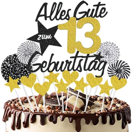 Jxuzh Tortendeko 13 Geburtstag Schwarz Gold Kuchen Topper Cake Topper 13 Kuchendeko Geburtstag Happy 13 Birthday Kuchen Deko 13 Geburtstag Junge Tortendeko 13 Geburtstag Mädchen 13. Geburtstag Kuchen von Jxuzh