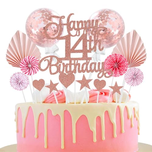 Jxuzh Tortendeko 14 Geburtstag Junge Mädchen 14.kuchendeko Geburtstag Happy 14th Birthday Tortendeko Happy Birthday 14 Glitter Cake Topper14 Jahre Geburtstag Kuchen Deko 14 Geburtstag Mädchen Rosegold von Jxuzh