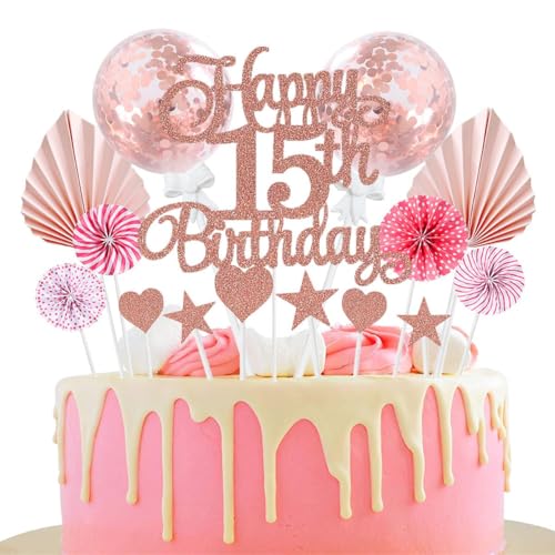 Jxuzh Tortendeko 15 Geburtstag Junge Mädchen 15.kuchendeko Geburtstag Happy 15th Birthday Tortendeko Happy Birthday 15 Glitter Cake Topper15 Jahre Geburtstag Kuchen Deko 15 Geburtstag Mädchen Rosegold von Jxuzh