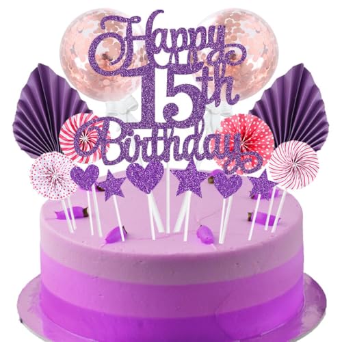 Jxuzh Tortendeko 15 Geburtstag Lila Rosa Kuchen Topper Cake Topper 15 Kuchendeko Geburtstag Happy 15 Birthday Kuchen Deko 15 Geburtstag Männer Tortendeko 15 Geburtstag Frau 15. Geburtstag Kuchen Deko von Jxuzh