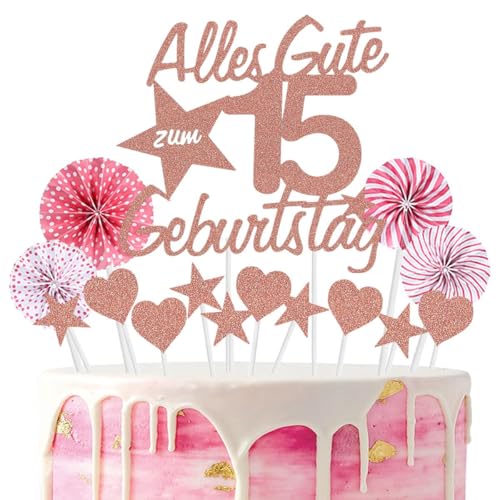 Jxuzh Tortendeko 15 Geburtstag Rosegold Kuchen Topper Cake Topper 15 Kuchendeko Geburtstag Happy 15 Birthday Kuchen Deko 15 Geburtstag Junge Tortendeko 15 Geburtstag Mädchen 15. Geburtstag Kuchen Deko von Jxuzh