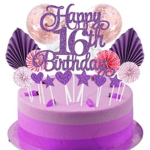 Jxuzh Tortendeko 16 Geburtstag Lila Rosa Kuchen Topper Cake Topper 16 Kuchendeko Geburtstag Happy 16 Birthday Kuchen Deko 16 Geburtstag Männer Tortendeko 16 Geburtstag Frau 16. Geburtstag Kuchen Deko von Jxuzh