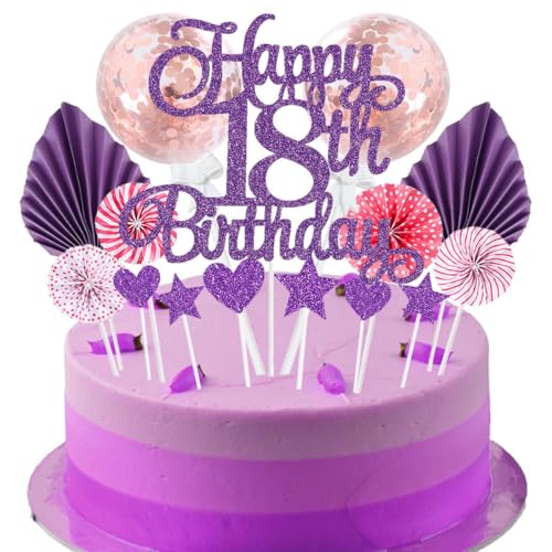 Jxuzh Tortendeko 18 Geburtstag Lila Rosa Kuchen Topper Cake Topper 18 Kuchendeko Geburtstag Happy 18 Birthday Kuchen Deko 18 Geburtstag Männer Tortendeko 18 Geburtstag Frau 18. Geburtstag Kuchen Deko von Jxuzh