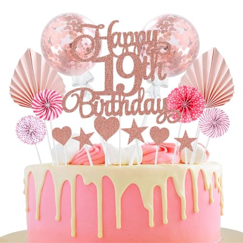 Jxuzh Tortendeko 19 Geburtstag Junge Mädchen 19.kuchendeko Geburtstag Happy 19th Birthday Tortendeko Happy Birthday 19 Glitter Cake Topper19 Jahre Geburtstag Kuchen Deko 19 Geburtstag Mädchen Rosegold von Jxuzh