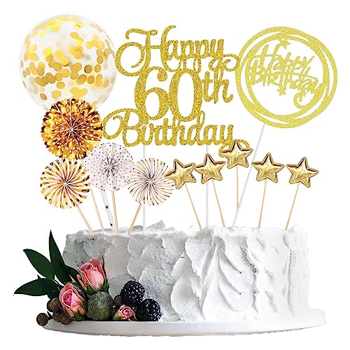 Jxuzh Tortendeko 60 Geburtstag Gold Frau Männer Happy Birthday 60 Glitter Cake Topper 60.kuchendeko Geburtstag Happy 60th Birthday Tortendeko 60 Jahre Geburtstag Kuchen Deko 60 Geburtstag Frau Gold von Jxuzh