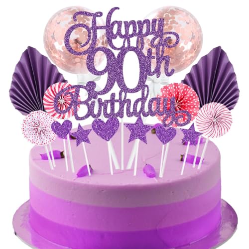 Jxuzh Tortendeko 90 Geburtstag Lila Rosa Junge Mädchen Happy Birthday 90 Glitter Cake Topper 90.kuchendeko Geburtstag Happy 90th Birthday Tortendeko 90 Jahre Geburtstag Kuchen Deko 90 Geburtstag von Jxuzh