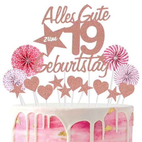 Jxuzh Tortendeko Geburstagstorte Happy Birthday Kuchendeko Rosegold Tortendeko 19 Geburtstag Mädchen Junge Glitter Rosegold Cake Topper 19 Happy Birthday Kuchen Deko Geburtstag Happy 19th Birthday von Jxuzh