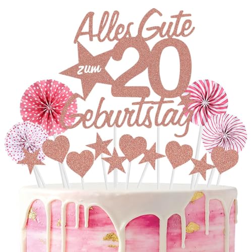 Jxuzh Tortendeko Geburstagstorte Happy Birthday Kuchendeko Rosegold Tortendeko 20 Geburtstag Mädchen Junge Glitter Rosegold Cake Topper 20 Happy Birthday Kuchen Deko Geburtstag Happy 20th Birthday von Jxuzh