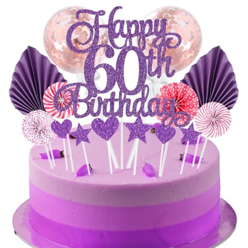 Jxuzh Tortendeko 60 Geburtstag Lila Rosa Junge Mädchen Happy Birthday 60 Glitter Cake Topper 60.kuchendeko Geburtstag Happy 60th Birthday Tortendeko 60 Jahre Geburtstag Kuchen Deko 60 Geburtstag von Jxuzh