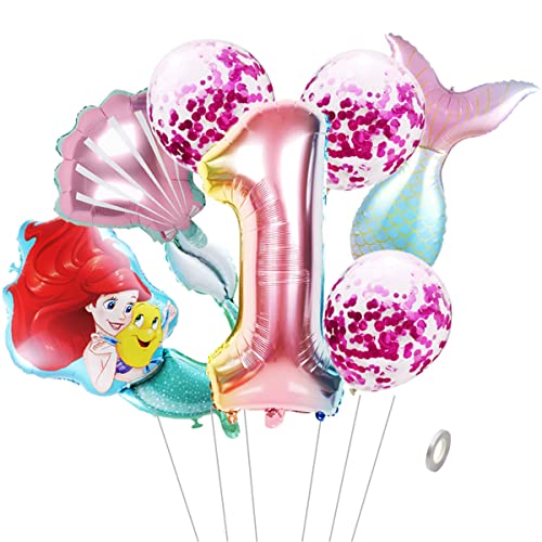 Meerjungfrau Geburtstag Party Dekoration Set 1 Jahre Mädchen Bunt Meerjungfrau Ballon 40" XXL Zahl 1 Zahlen Ballon 1. Kinder Geburtstag Mädchen FolienBallon LatexBallons meerjungfrau Ballon Deko von Jxuzh