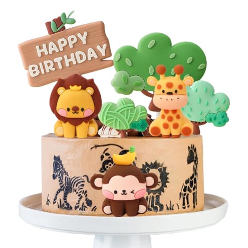 Safari Zoo Dschungel Tortendeko Jungle Cake Topper Dschungel Tortendeko Wild One Geburtstag Jungle Deko Kuchen BabyParty Deko Safari Tortendeko Tiere Kuchendeko Dschungel Deko für Geburtstag Party von Jxuzh