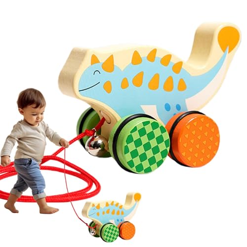 Dino Walking Along Pull Toy | Klassisches Holz-Dinosaurier-Spielzeug ab 18 Monaten | Lustiges Dragging Dinosaurier Spielset für & Mädchen frühes Lernen Lernspielzeug von Jyxuyy