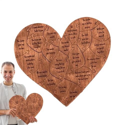 Holzpuzzle Herz zum Valentinstag | 32 Gründe Puzzle Geschenk für Paare und Geliebte | Romantisches Holz-Andenken und Festivalbedarf für elegante Heimdekoration und sentimentale von Jyxuyy