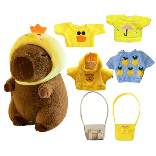 Jyxuyy 22,9 cm Capybara Plüschtiere mit Outfits, süßes gefülltes Capybara-Spielzeug, Dressable Cartoon-Puppe, Umarmung Capybara-Plüsch für Mädchen, Geschenk für Kinder und Tier-Plüsch-Enthusiasten von Jyxuyy