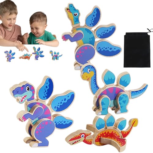 Jyxuyy Dinosaur Puzzle Toy, Dinosaur Blocks, Wooden Dinosaur Blocks, Educational Dino Blocks, 3D Wood Puzzles with Storage Bag, 4X Animal Building Blocks Puzzles, Easy to Use, Portable for Kids von Jyxuyy