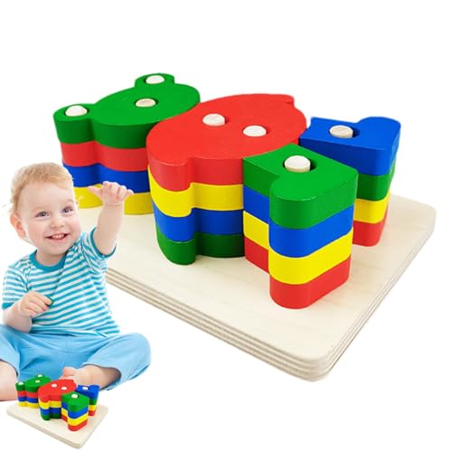 Jyxuyy Stacking Toy, Wooden Stacking Toys, Wooden Color Recognition Stacker Toy, Classic Wooden Stacking Toy, Bear Shaped Color Sorting Toys, Educational Sensory Toys for Preschool Learning von Jyxuyy