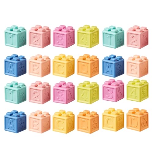 Jyxuyy Toddler Building Blocks | 24X Rubber Building Toys for Kids | Sensory Construction Blocks and Teething Toy, Perfect for Birthdays and Holidays, Safe and Engaging Play for Young Children von Jyxuyy