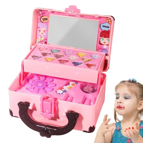 Kids Makeup Kit | Real Cosmetic Set for Pretend Play | Safe and Washable Makeup Toys for Girls | Complete Beauty Vanity Set with Cosmetic Case, Eyeshadow, Lip Gloss, Blush, and Brushes von Jyxuyy