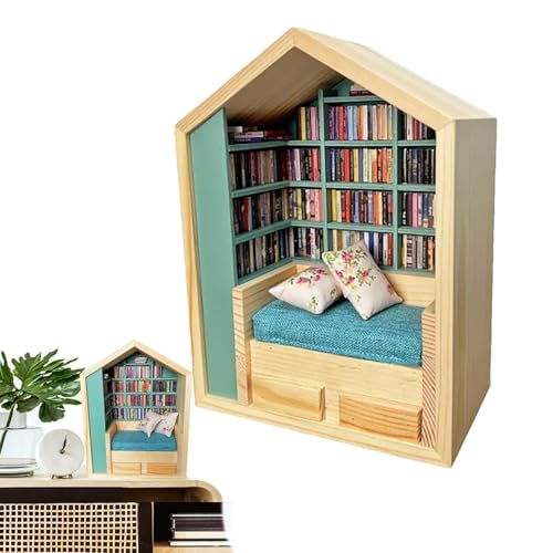 Miniature Kit | Tiny Bookshelf Model | 3D Library | Creative Craft Set | Wooden Tiny House | Wooden Book Nook for Children Boys and Girls Bookshelf von Jyxuyy