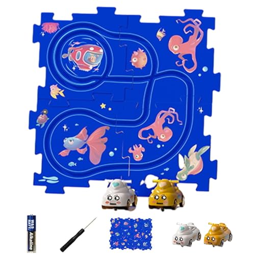 Puzzle-Rennstreckenauto-Set,Puzzle-Rennstrecken-Kinder - Triebwagen-Bodenpuzzle-Spielzeug | Pädagogisches Triebwagen-Boden-Puzzle-Spielzeug, Puzzle-Gleiswagen-Spielset, interaktiv für Kinder, Kinder, von Jyxuyy