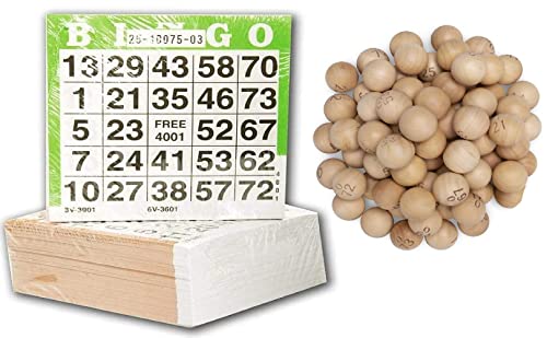 K-S-S Bingo Zubehör Bingokugeln aus Holz mit Gravur für Bingokäfige ganzer Satz 75 Kugeln + 1000 Blatt Bingokarten von K-S-S