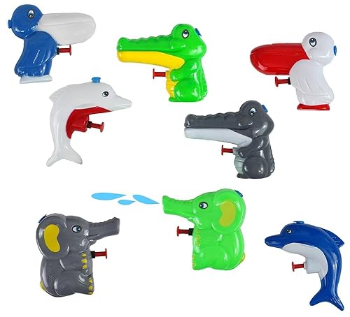 4er Set Wasserpistolen Tiere, ca. 8x4cm, Verschiedene Varianten (beispielsweise Storch, Delfin, Krokodil, Schildkröte, Elefant u.a.) von K-Toys