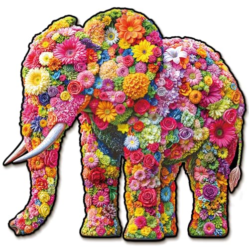 Holzpuzzle Erwachsene,KAAYEE 3D Blume Elefant Holz Puzzle Erwachsene,Unregelmäßige Einzigartige Puzzle,Einzigartige TierföRmige Holzpuzzles,Puzzle Erwachsene mit Geschenkbox aus Holz von KAAYEE