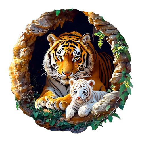 Holzpuzzle Erwachsene,KAAYEE 3D Tiger Familie Holz Puzzle Erwachsene,Unregelmäßige Einzigartige Puzzle,Einzigartige TierföRmige Holzpuzzles,Puzzle Erwachsene mit Geschenkbox aus Holz von KAAYEE