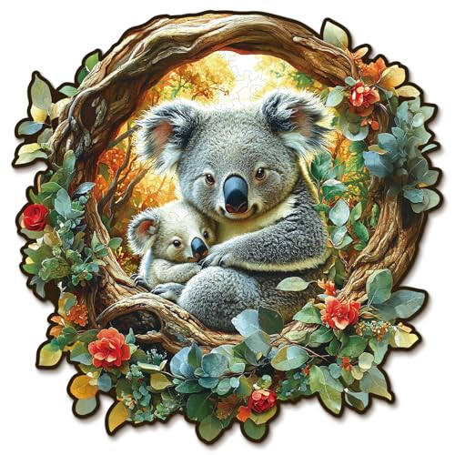 Holzpuzzle Erwachsene,KAAYEE 4D Eltern Koala Holz Puzzle Erwachsene,Unregelmäßige Einzigartige Puzzle,Einzigartige TierföRmige Holzpuzzles,Puzzle Erwachsene mit Geschenkbox aus Holz von KAAYEE