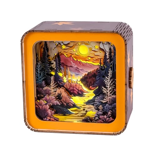 KAAYEE 3D Holzpuzzle Nachttischlampe, (Herbst Sonnenuntergang) 3D Puzzle Holz Nachtlicht Erwachsene, Wooden Puzzle 3D Lampe Geschenkbox Geschenke für Frauen Männer zum Weihnachten Geburtstag von KAAYEE