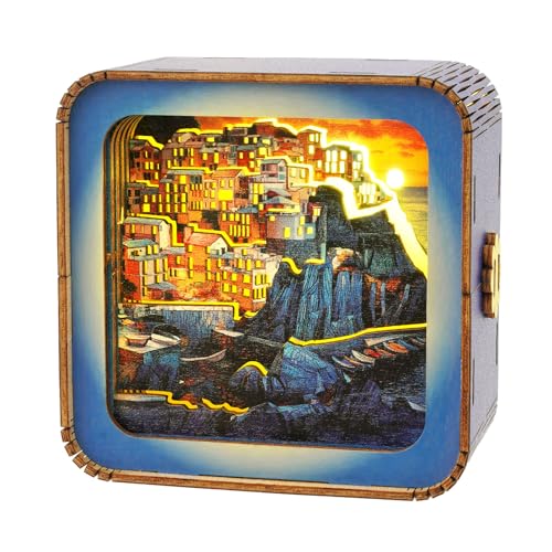 KAAYEE 3D Puzzle Nachtlicht Erwachsene, (Cinque Terre) 3D Holzpuzzle Nachtlicht, Wooden Puzzle 3D Night Light, 3D Puzzle Holz Nachttischlampe von KAAYEE