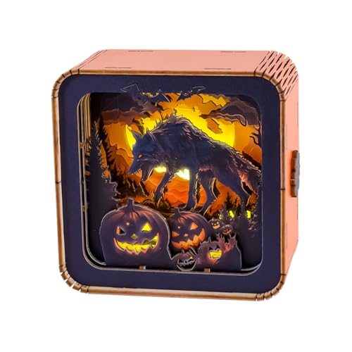 KAAYEE 3D Puzzle Nachtlicht Erwachsene, (Halloween Werwolf) 3D Holzpuzzle Nachtlicht, Wooden Puzzle 3D Night Light, 3D Puzzle Holz Nachttischlampe von KAAYEE