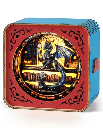 KAAYEE 3D Puzzle Nachtlicht Erwachsene, (Retro-Drache) 3D Holzpuzzle Nachtlicht, Wooden Puzzle 3D Night Light, 3D Puzzle Holz Nachttischlampe von KAAYEE