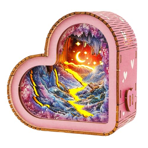 KAAYEE 3D Puzzle Nachtlicht Erwachsene, (Rosa Minenhöhle) 3D Holzpuzzle Nachtlicht, Wooden Puzzle 3D Night Light, 3D Puzzle Holz Nachttischlampe von KAAYEE