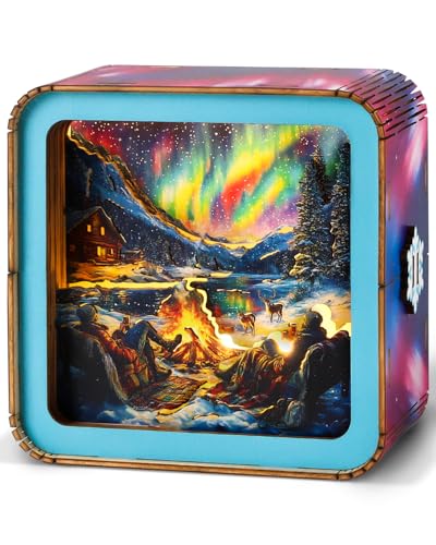 KAAYEE 3D Puzzle Nachtlicht Erwachsene, (Schöne Aurora-Nacht) 3D Holzpuzzle Nachtlicht, Wooden Puzzle 3D Night Light, 3D Puzzle Holz Nachttischlampe von KAAYEE