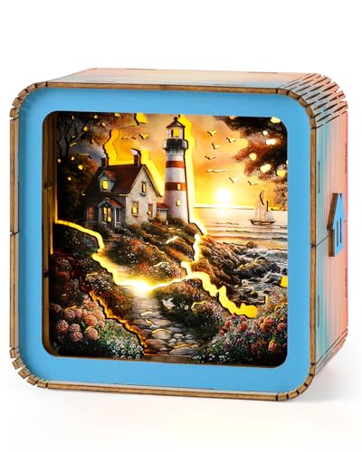 KAAYEE 3D Puzzle Nachtlicht Erwachsene, (Sonnenuntergang-Leuchtturm) 3D Holzpuzzle Nachtlicht, Wooden Puzzle 3D Night Light, 3D Puzzle Holz Nachttischlampe von KAAYEE