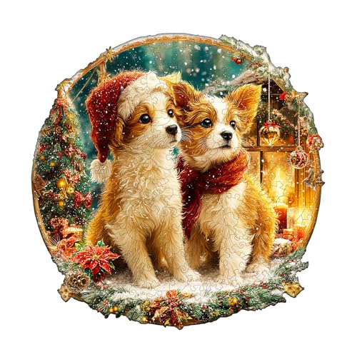 KAAYEE Holzpuzzle Erwachsene, 100 Teile Weihnachtswelpen-Mix Unregelmäßige Puzzle Holz Erwachsene, Einzigartige TierföRmige Holzpuzzles, Einzigartige Puzzle, mit Geschenkbox aus Holz KAAYEE Holzpuzzle Erwachsene, 100 Teile Weihnachtswelpen-Mix Unregelmäßige Puzzle Holz Erwachsene, Einzigartige TierföRmige Holzpuzzles, Einzigartige Puzzle, mit Geschenkbox aus Holz von KAAYEE