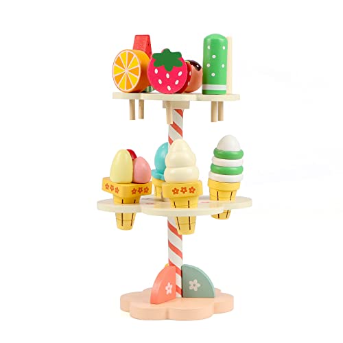 KABENFIS 11-teiliges Eiscreme-Set aus Holz Rollenspiel-Spielzeug für Kinder von KABENFIS